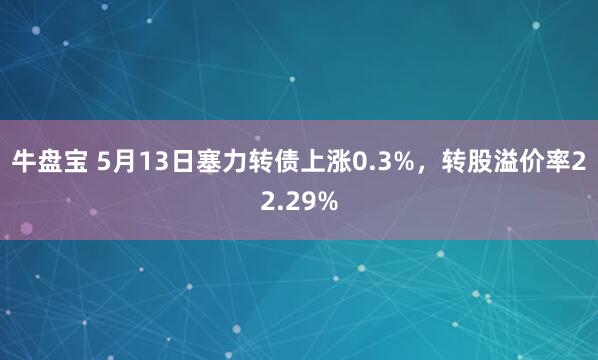 牛盘宝 5月13日塞力转债上涨0.3%，转股溢价率22.29%